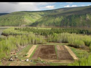 pohled na zoranou půdu uprostřed zalesněné krajiny